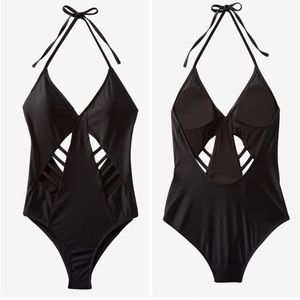 Express Tie Halter‎ Neck Lace Up One-Piece Swim